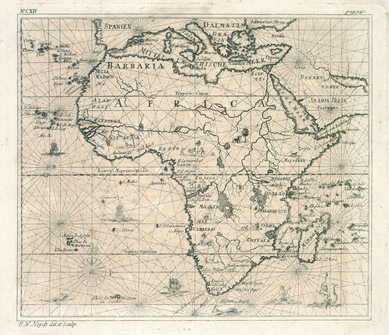 Map of Africa by Johann Wolfgang Heydt