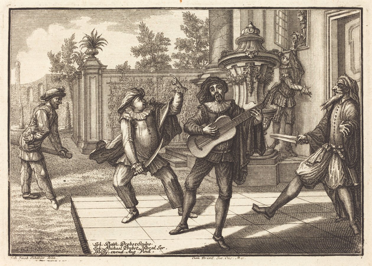 Scaramouche Distracts Pantalon by Johann Balthasar Probst after Johann Jacob Schübler