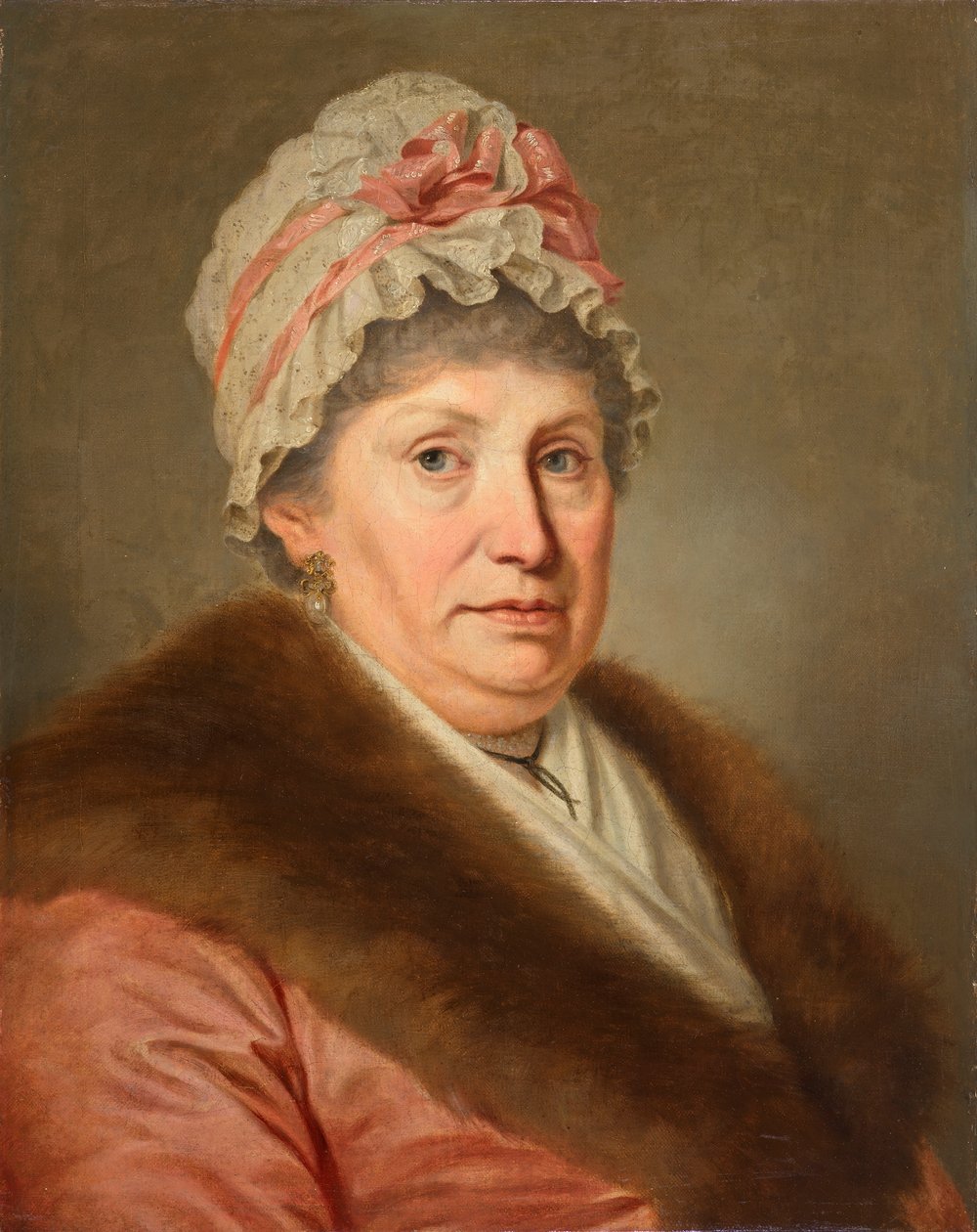 Bourgeois Woman with Lace Cap and Fur Collar by Johann Baptist Lampi d. Ä.