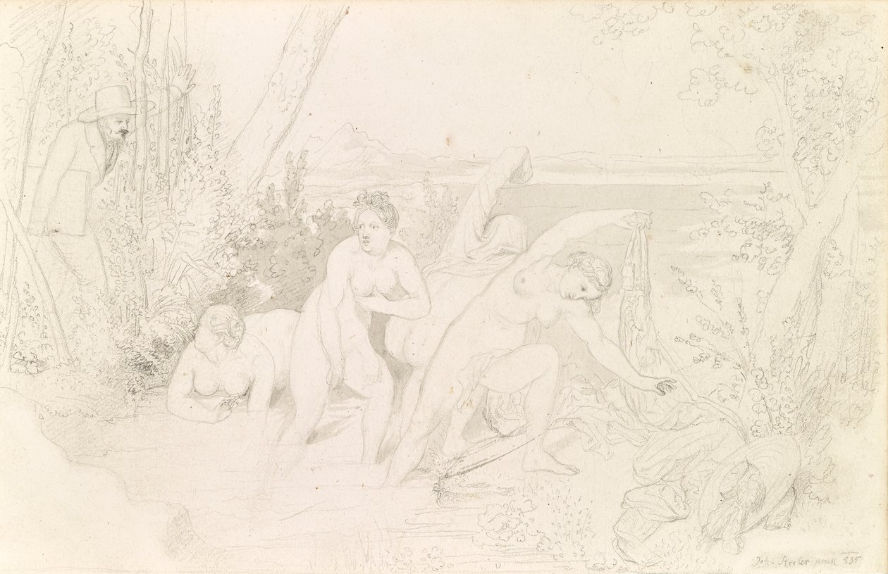 Painter Surprised Four Bathers by Johann Baptist Reiter
