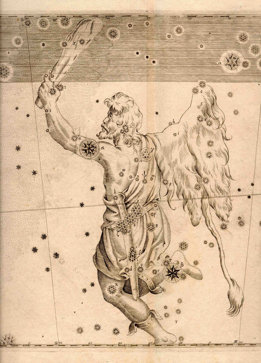 Uranometria (1661) Showing the Constellation Orion by Johann Bayer