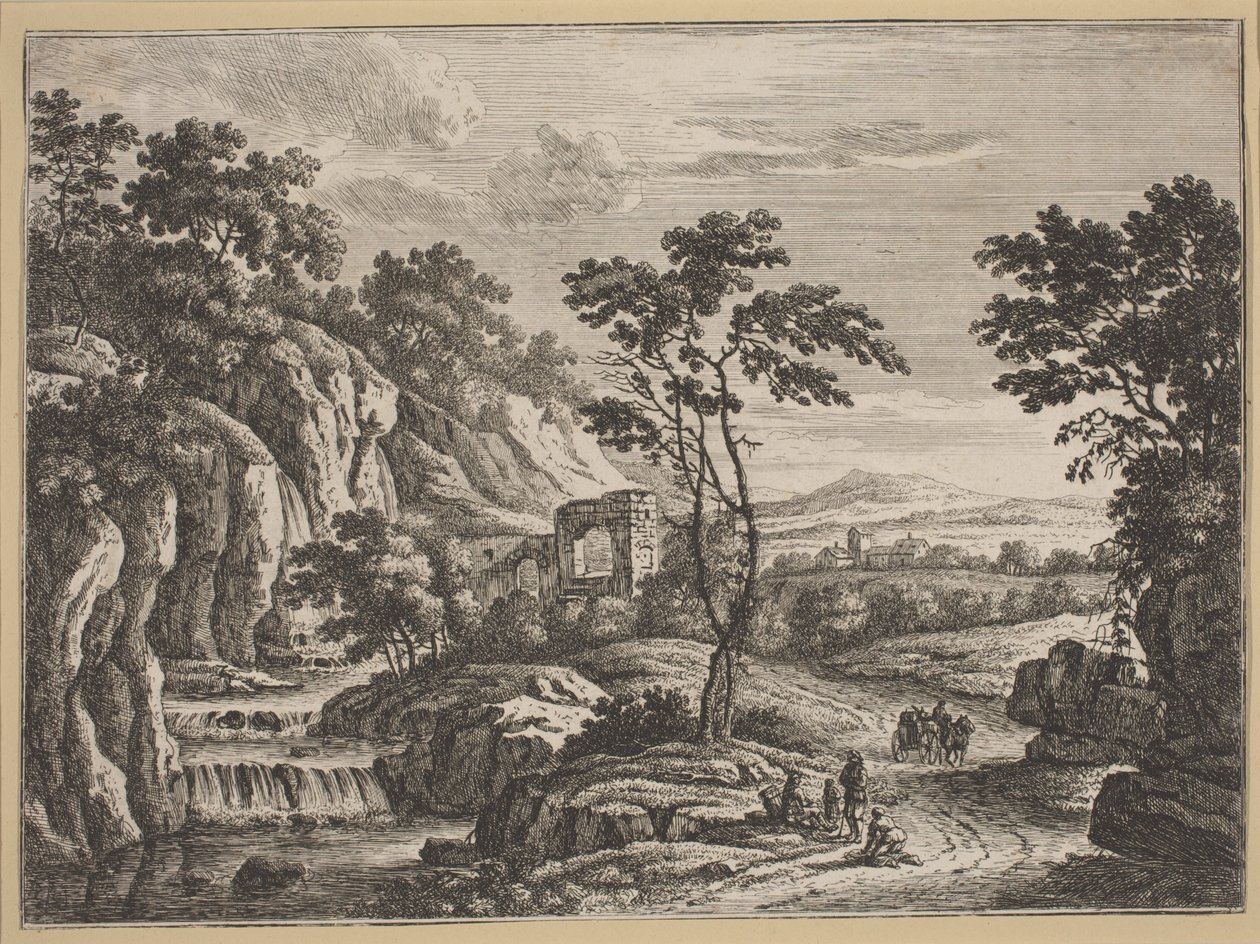 Landscape with Ruins and a Waterfall by Johann Christoph Dietzsch