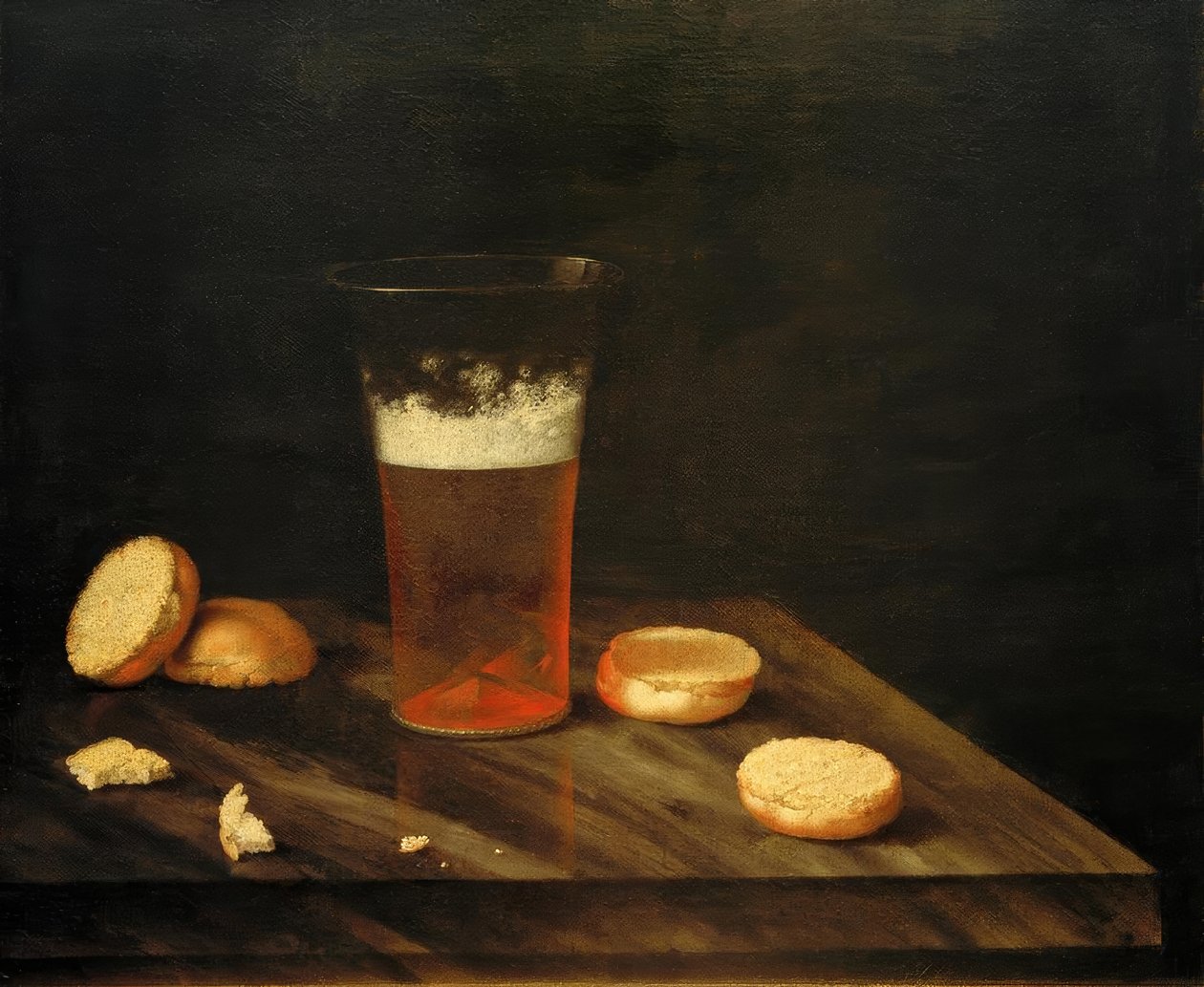 Still Life with Beer Glass and Bread Roll by Johann Georg Hainz