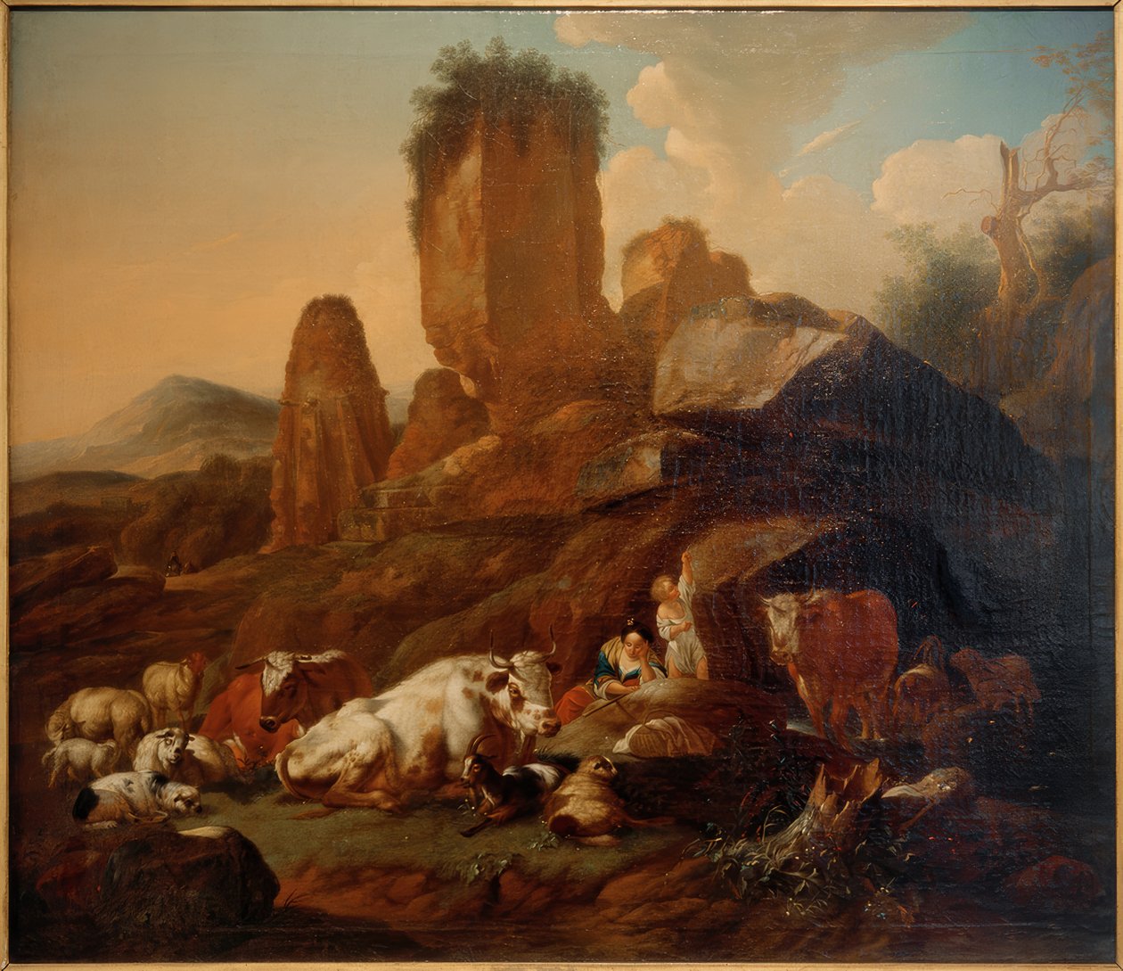 Resting Shepherdess and Cattle by Johann Heinrich Roos