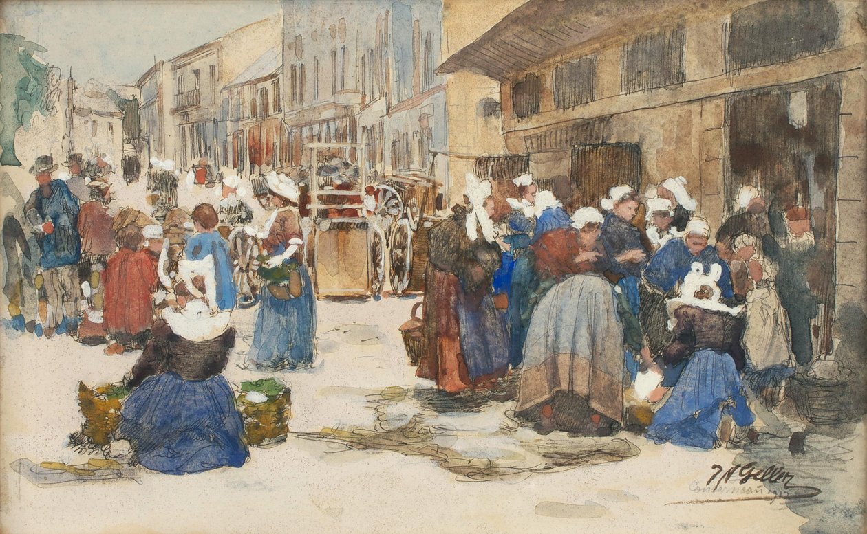 Market in Concarneau by Johann Nepomuk Geller