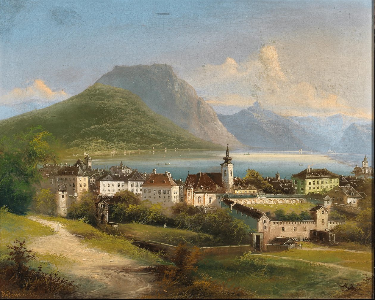 View of Gmunden by Johann Wilhelm Jankowski