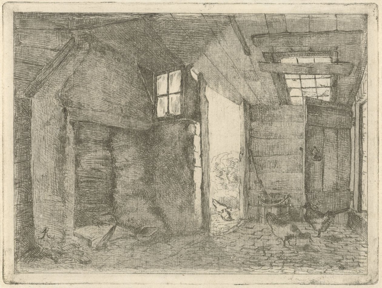 Barn with Chickens by Johannes Everhardus Rijnboutt