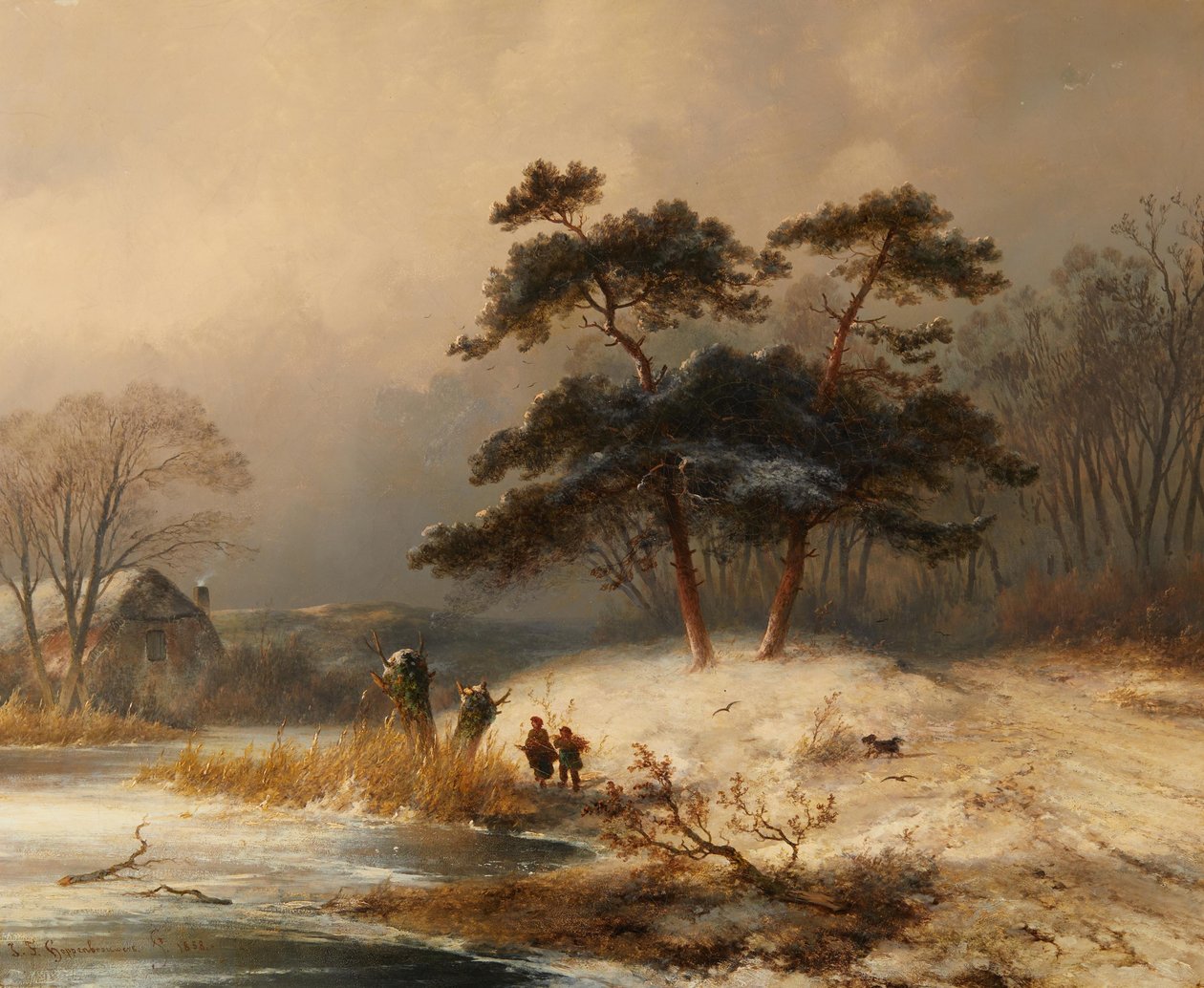 Johannes Franciscus Hoppenbrouwers Collecting Wood in the Winter Forest by Johannes Franciscus Hoppenbrouwers
