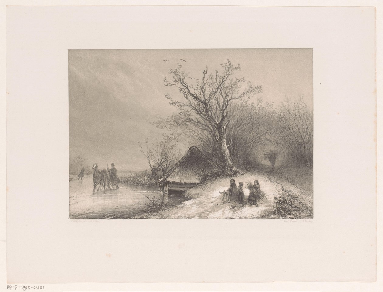 Winter Scene with Sleigh on the Ice by Johannes Franciscus Hoppenbrouwers