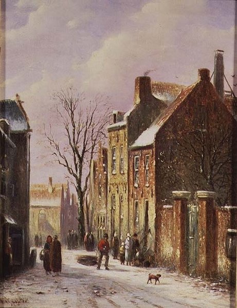 Winter Street Scene by Johannes Franciscus Spohler