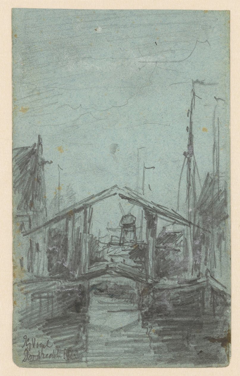View of Dordrecht with Drawbridge by Johannes Gijsbert Vogel
