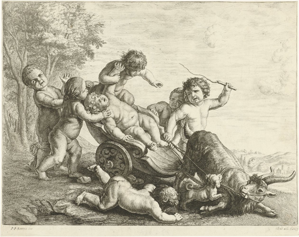 Putti with Goat Cart by Johannes Gronsveld