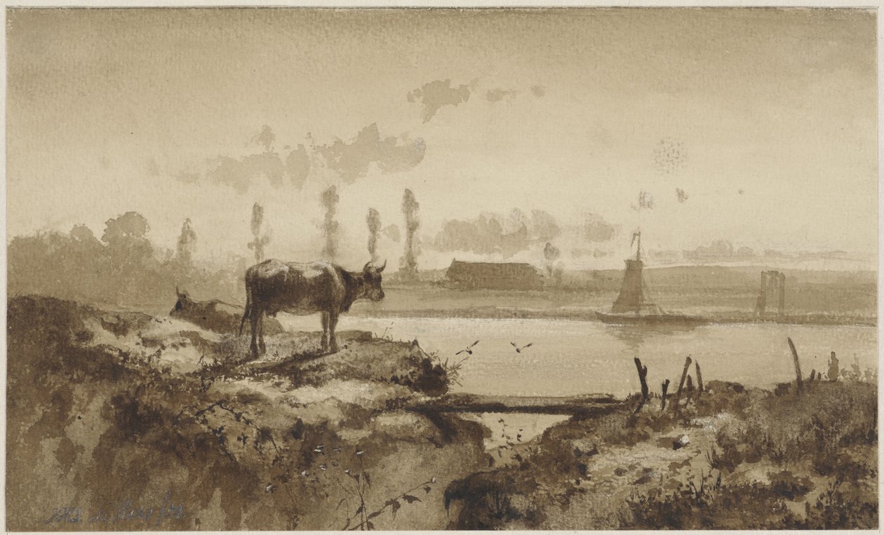 River Landscape with Cow by Johannes Hubertus Leonardus de Haas