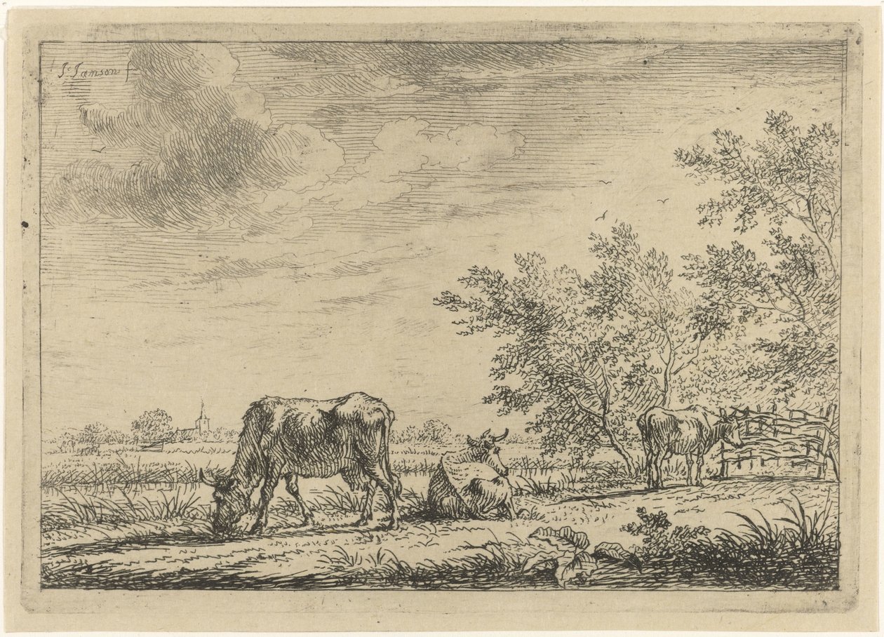 Three Cows in a Meadow by Johannes Janson