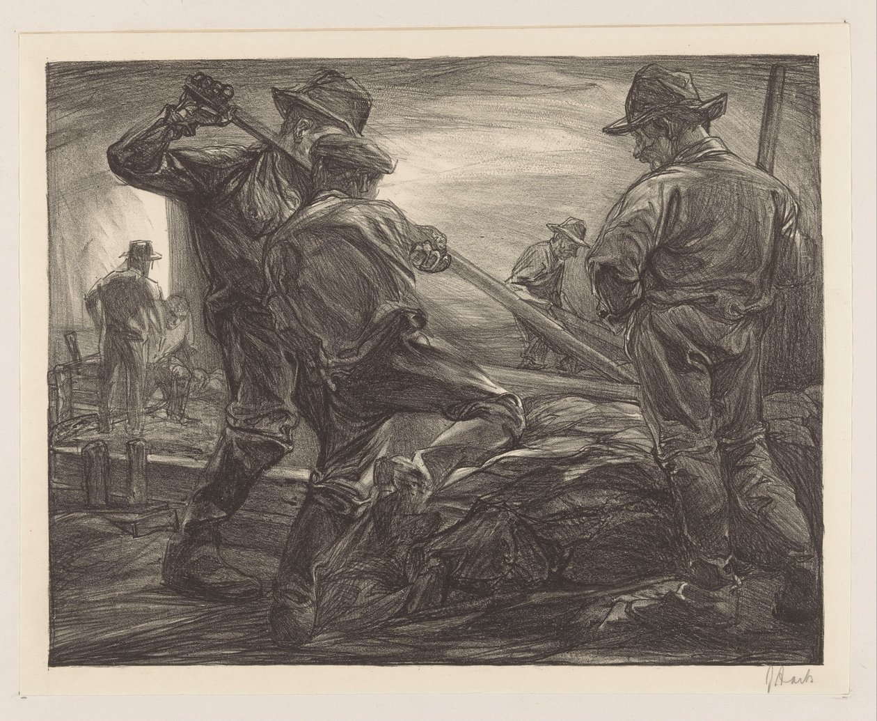 Dike Workers by Johannes Josephus Aarts (signed by artist)