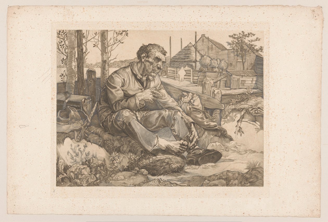 Resting Man by a Farm by Johannes Josephus Aarts