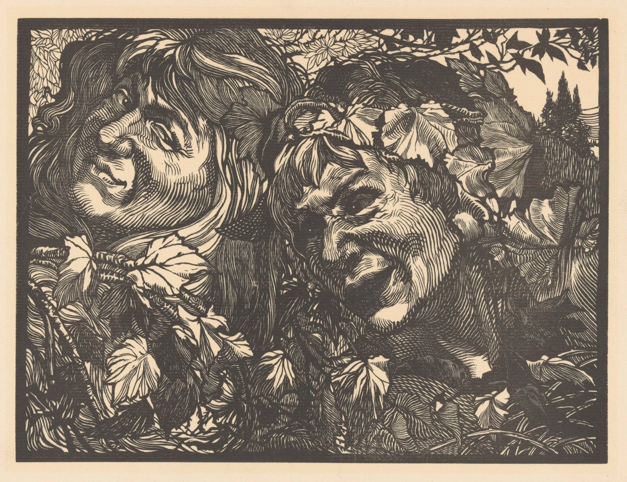 Two Bacchantes Surrounded by Vine Leaves by Johannes Josephus Aarts