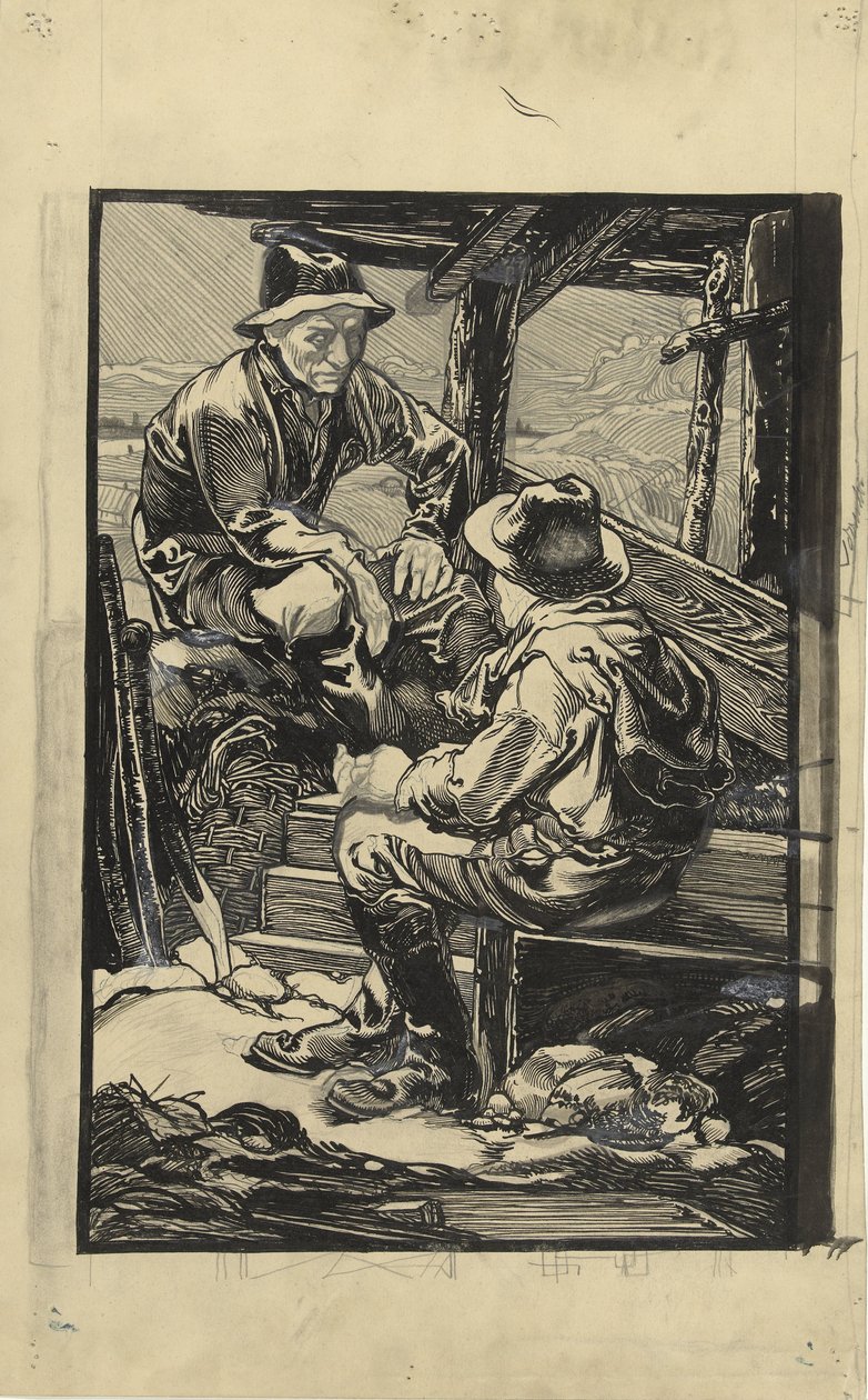 Two Dike Workers in a Wooden Hut by Johannes Josephus Aarts