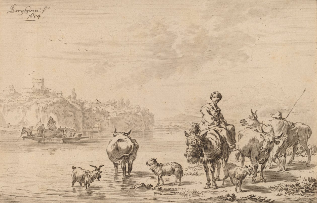 Woman Seated on a Mule by Johannes Kornlein