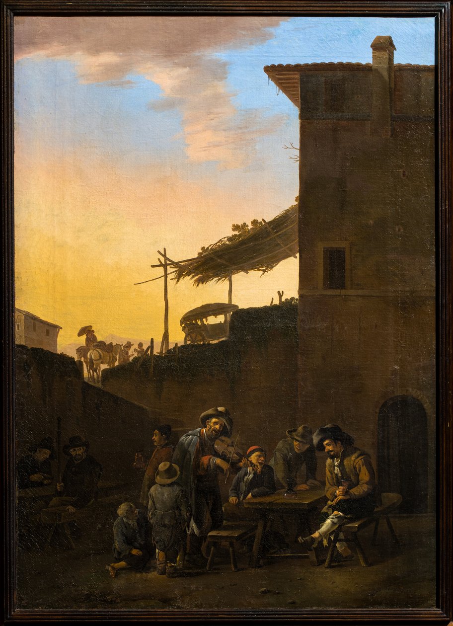Drinkers in front of an Italian inn by Johannes Lingelbach