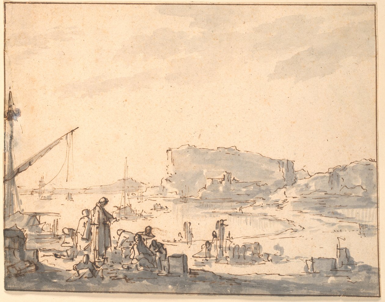 Harbor Landscape by Johannes Lingelbach
