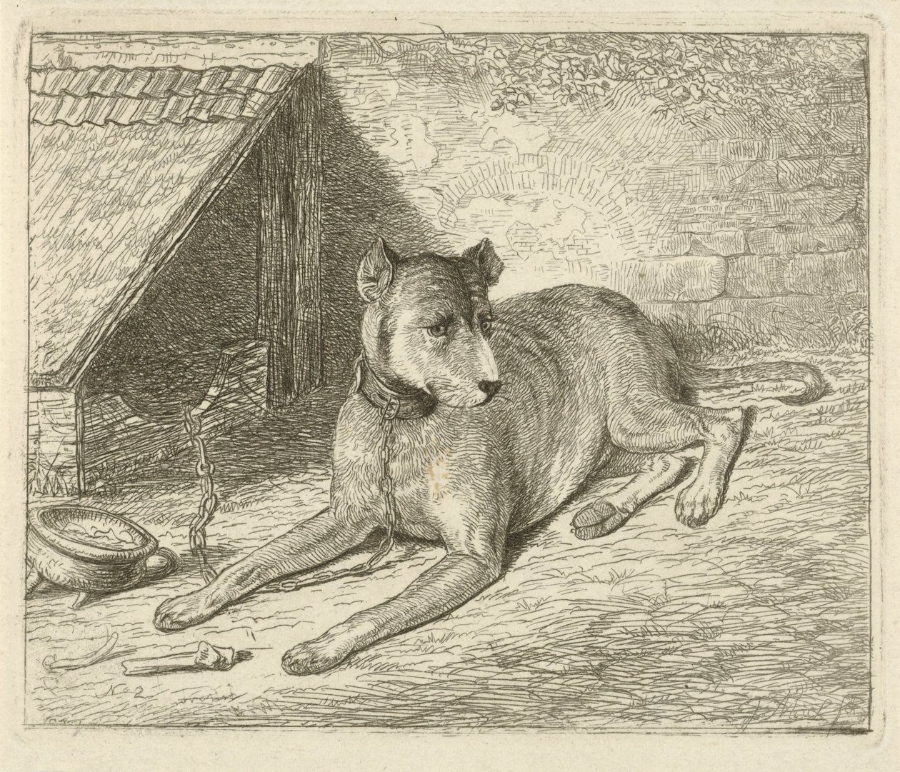 Dog on a Chain by a Kennel by Johannes Mock