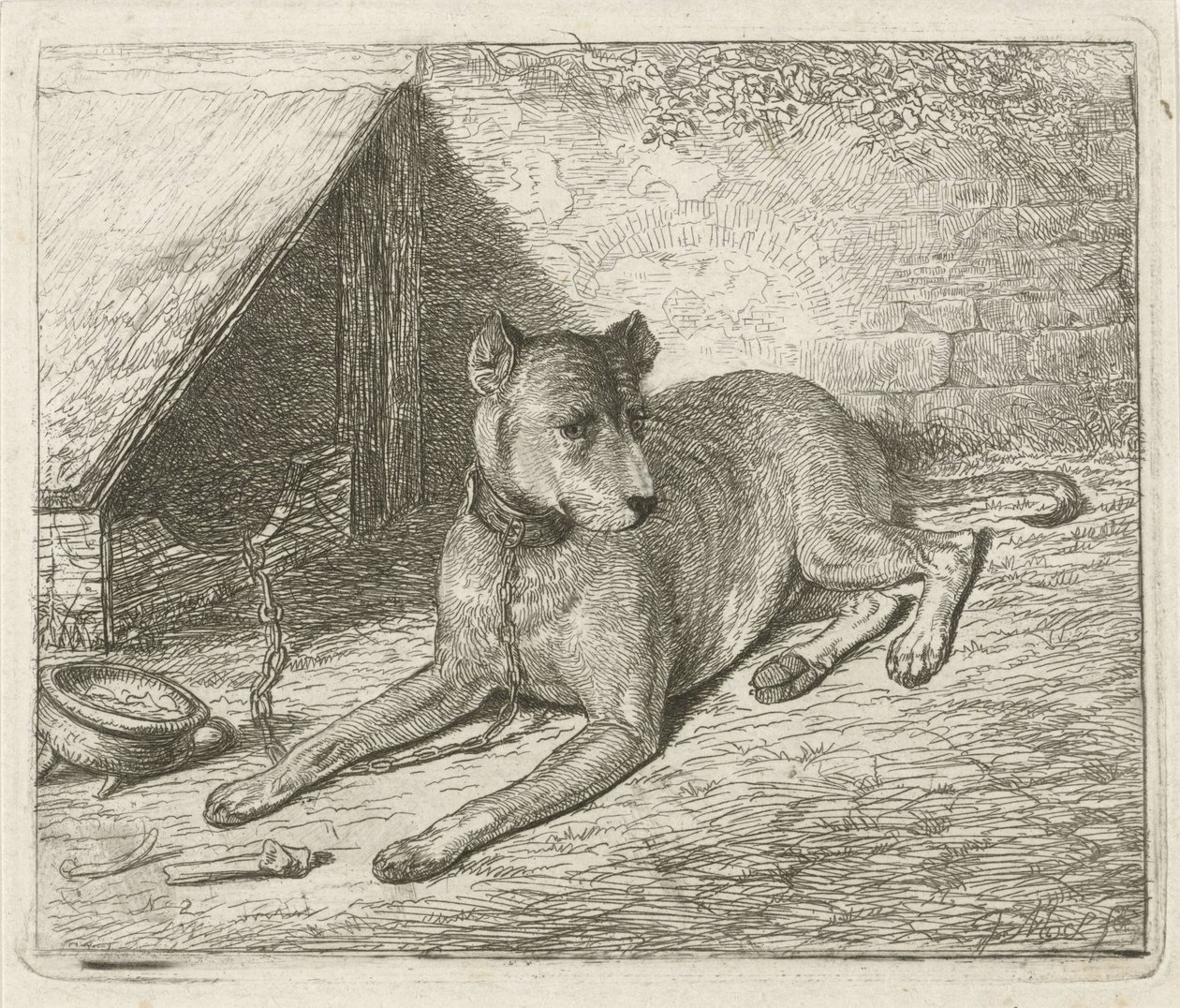 Dog on a Chain by a Kennel by Johannes Mock