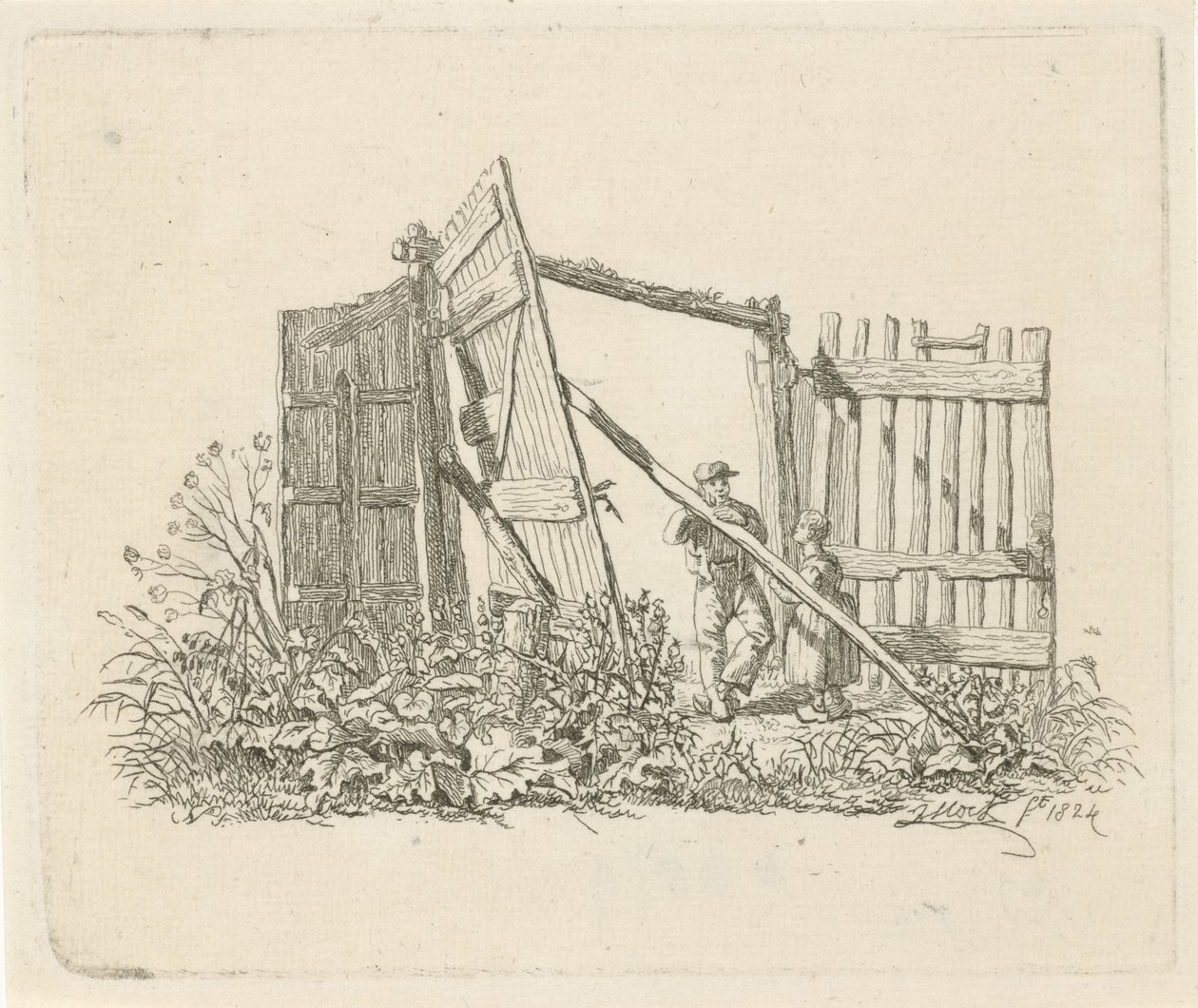 Two Figures by an Open Gate by Johannes Mock