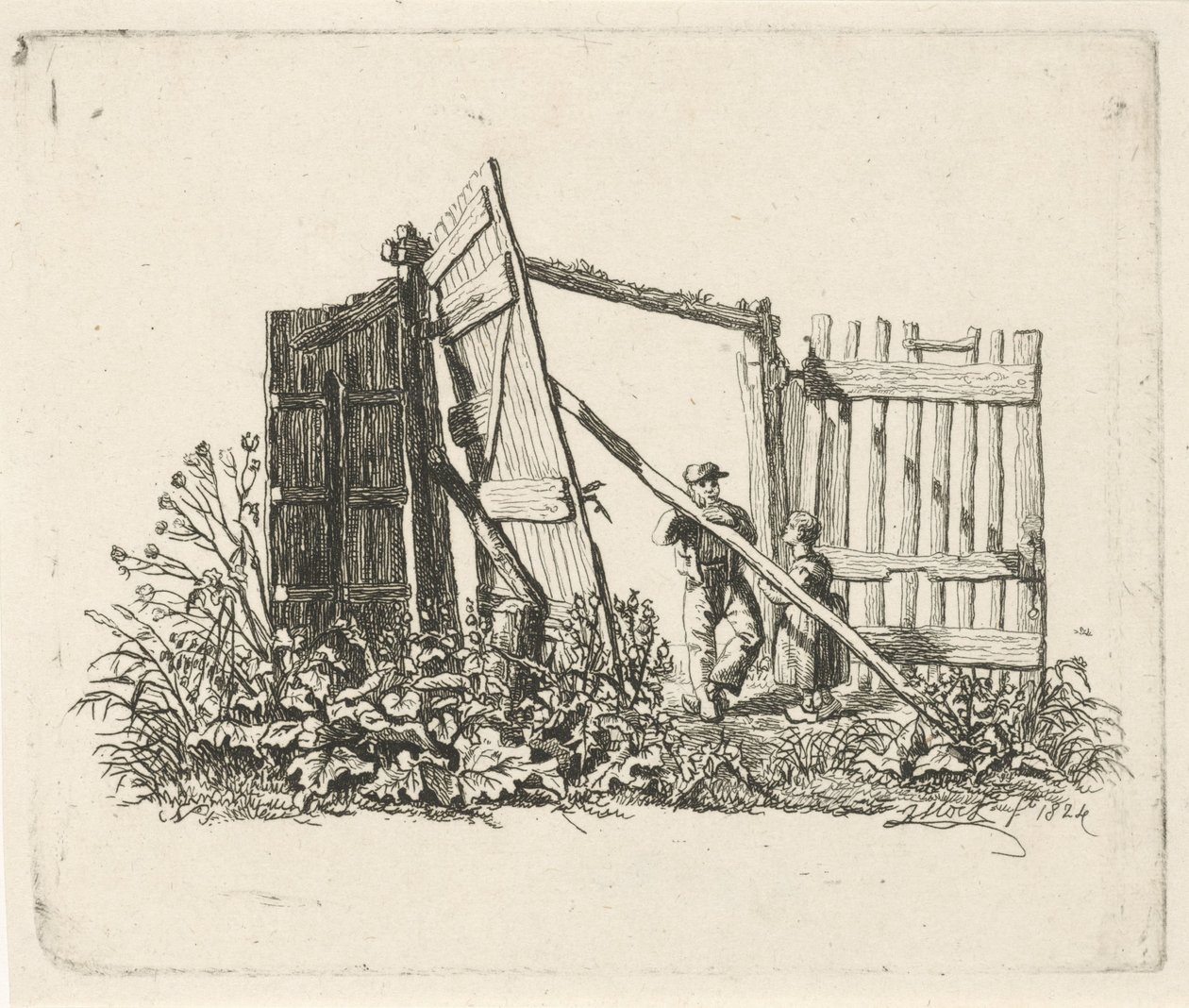 Two Figures by an Open Gate by Johannes Mock