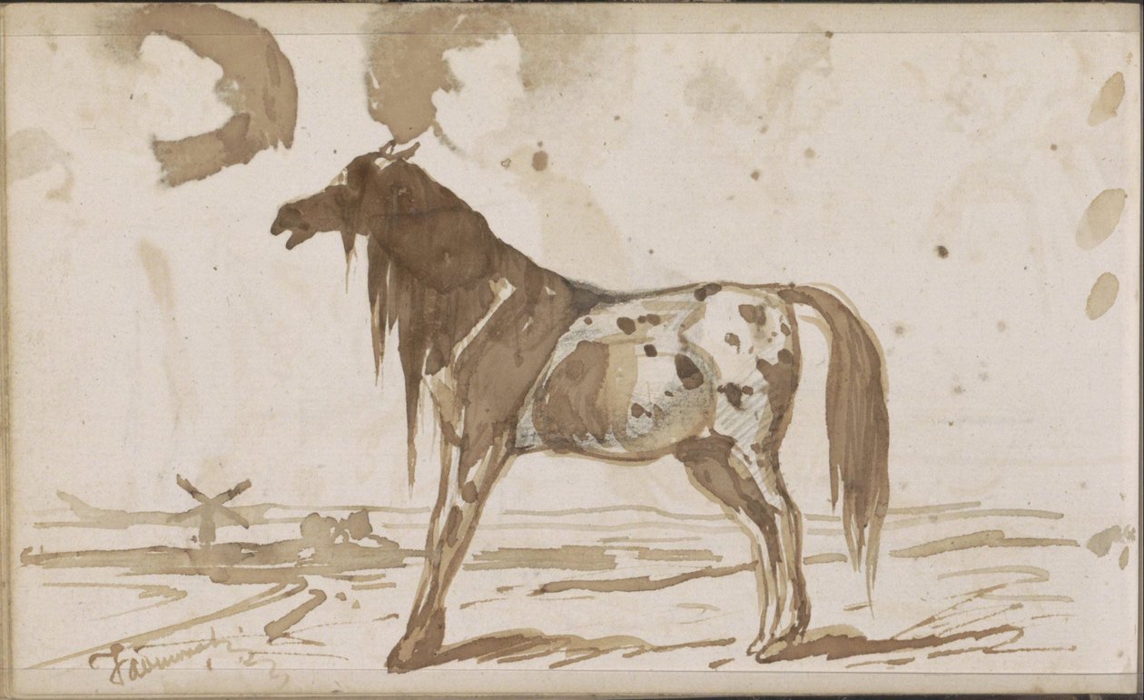 Flat Landscape with a Horse by Johannes Tavenraat