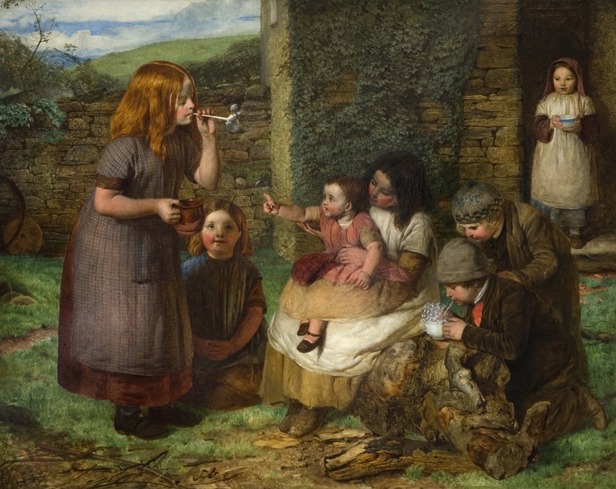 Bubbles: Cottage Scene with Children at Play by John Dawson Watson