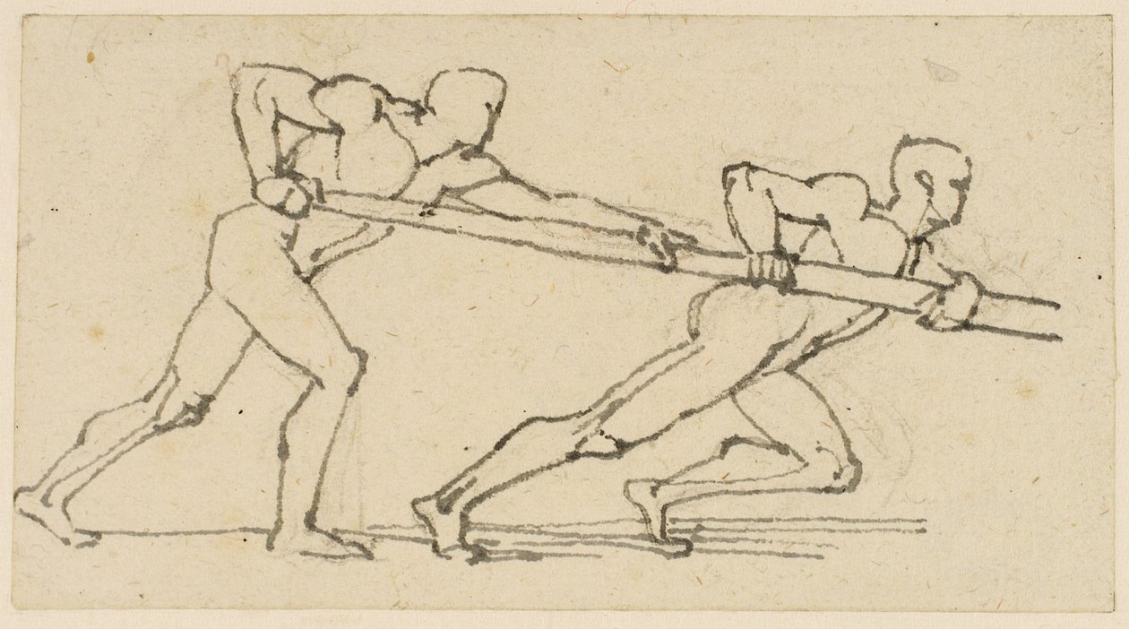 Two Male Figures Pushing a Pole to the Right by John Flaxman