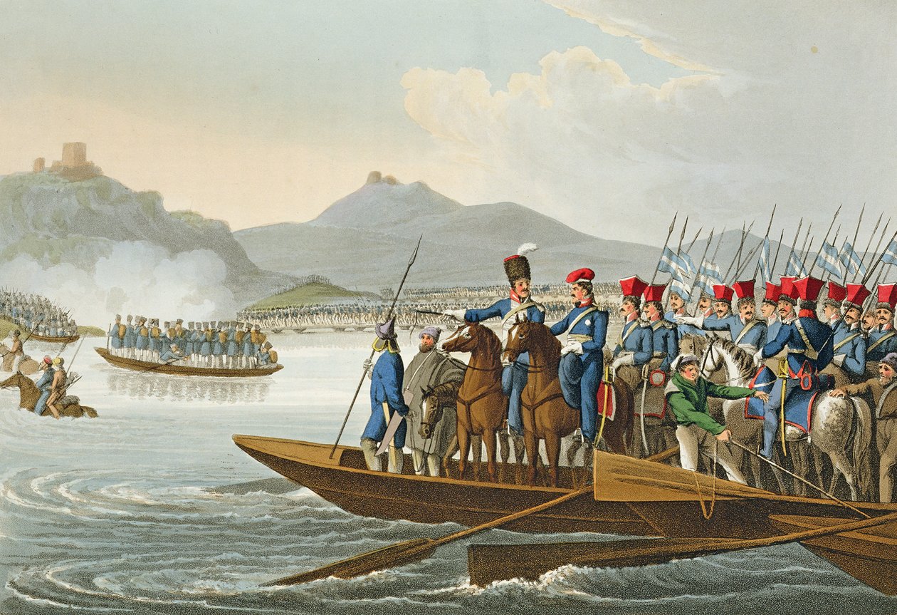 The Allied Army Crossing the Rhine to Invade France, 1813, engraved by Matthew Dubourg from 