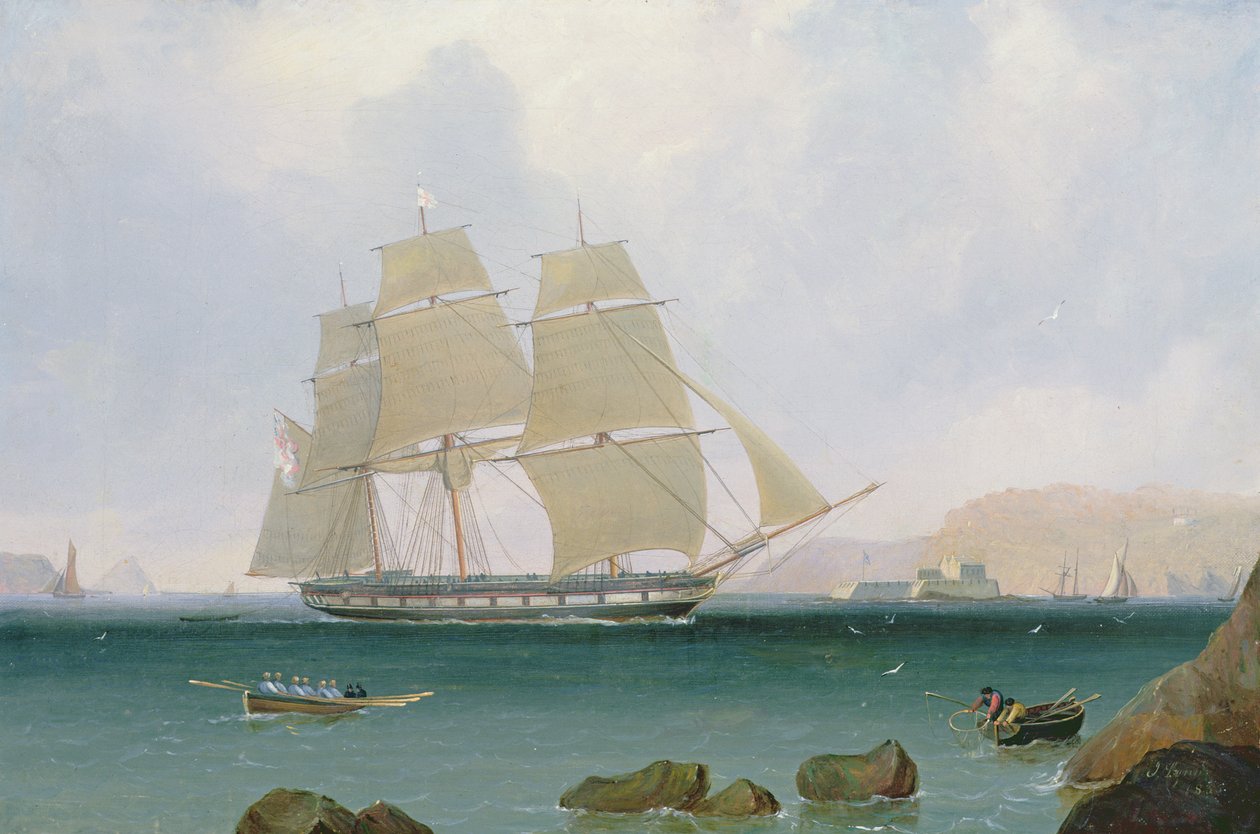 A Rigged Sloop of the White Squadron off Plymouth by John Lynn