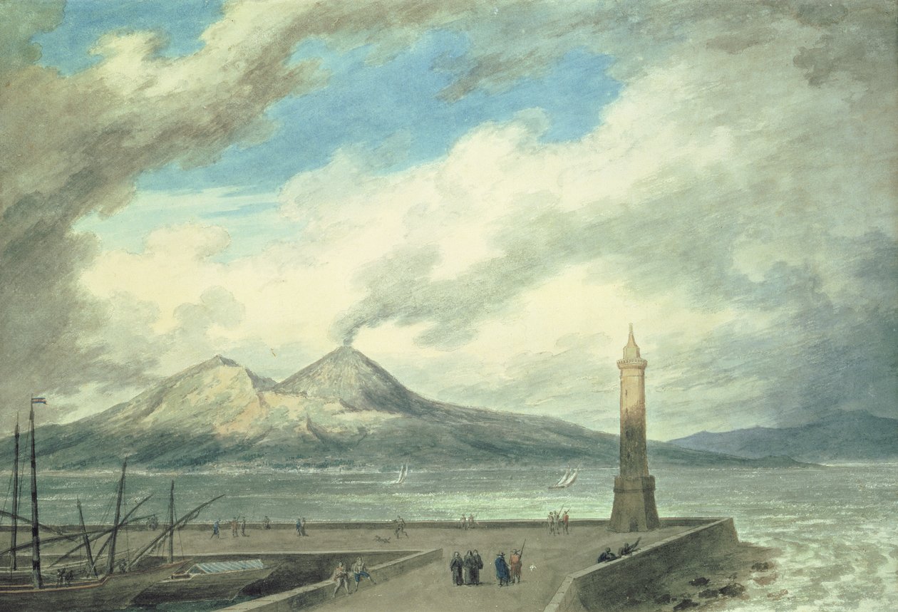 Vesuvius and Somma from the Mole at Naples, 18th Century by John Robert Cozens