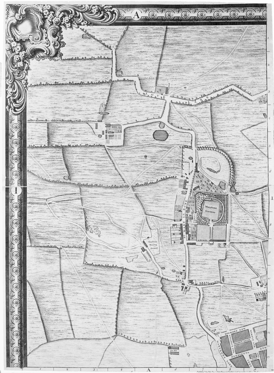 A Map of Marylebone, London, 1746 by John Rocque