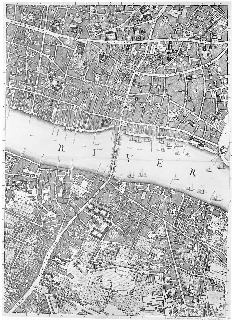 A Map of Old London Bridge, London, 1746 by John Rocque