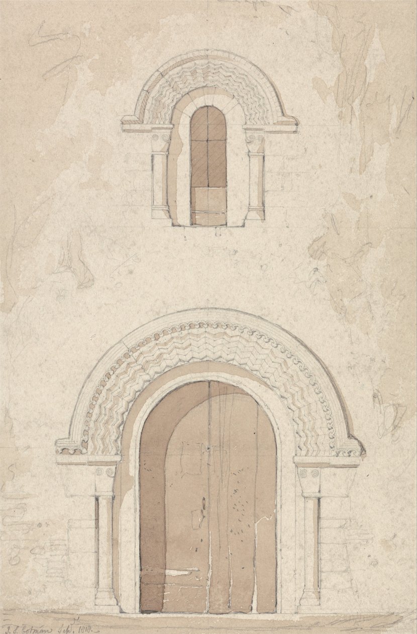 West Doorway and Window in the Church of Ham near Valognes, Normandy by John Sell Cotman