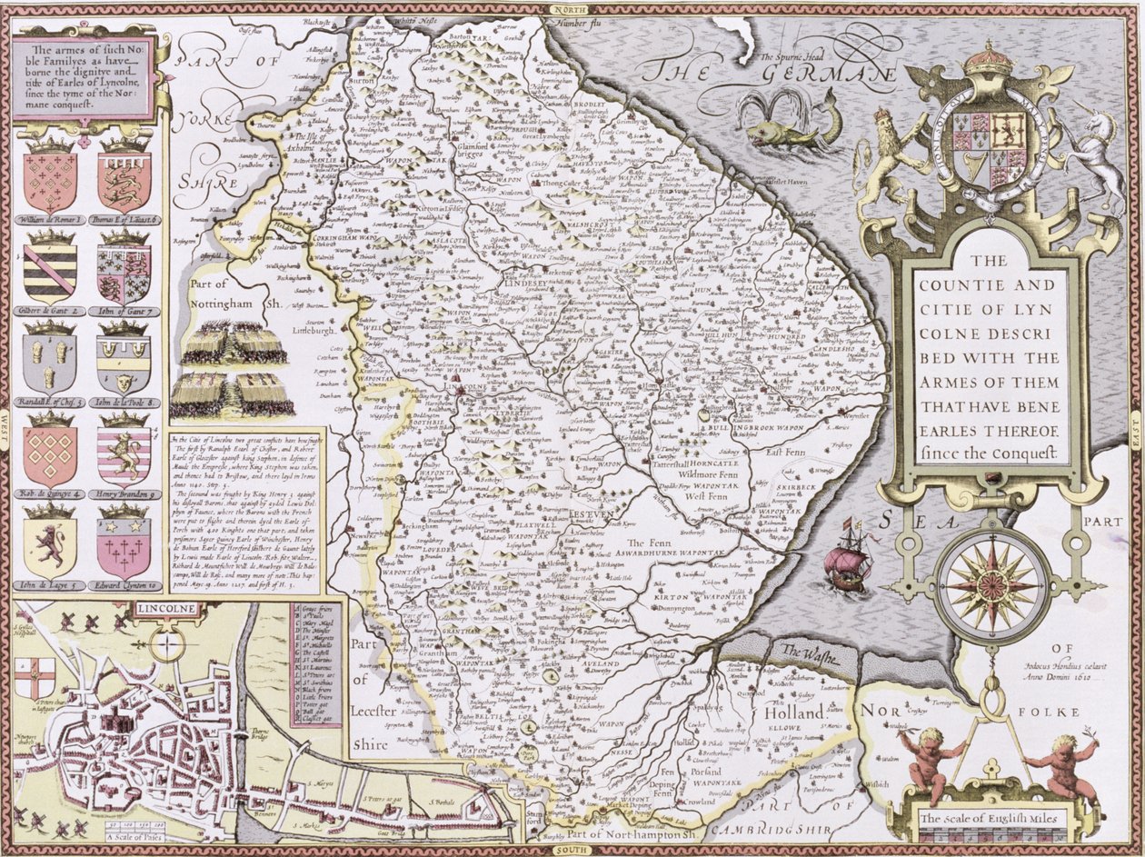 The Countie and Citie of Lyncolne, Engraved by Jodocus Hondius from John Speed