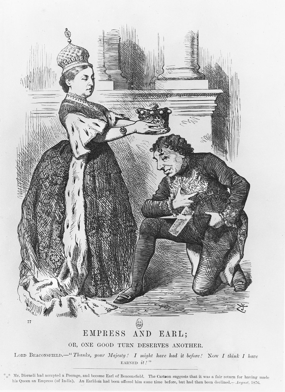 Disraeli Given a Peerage by Queen Victoria in 1876 by John Tenniel