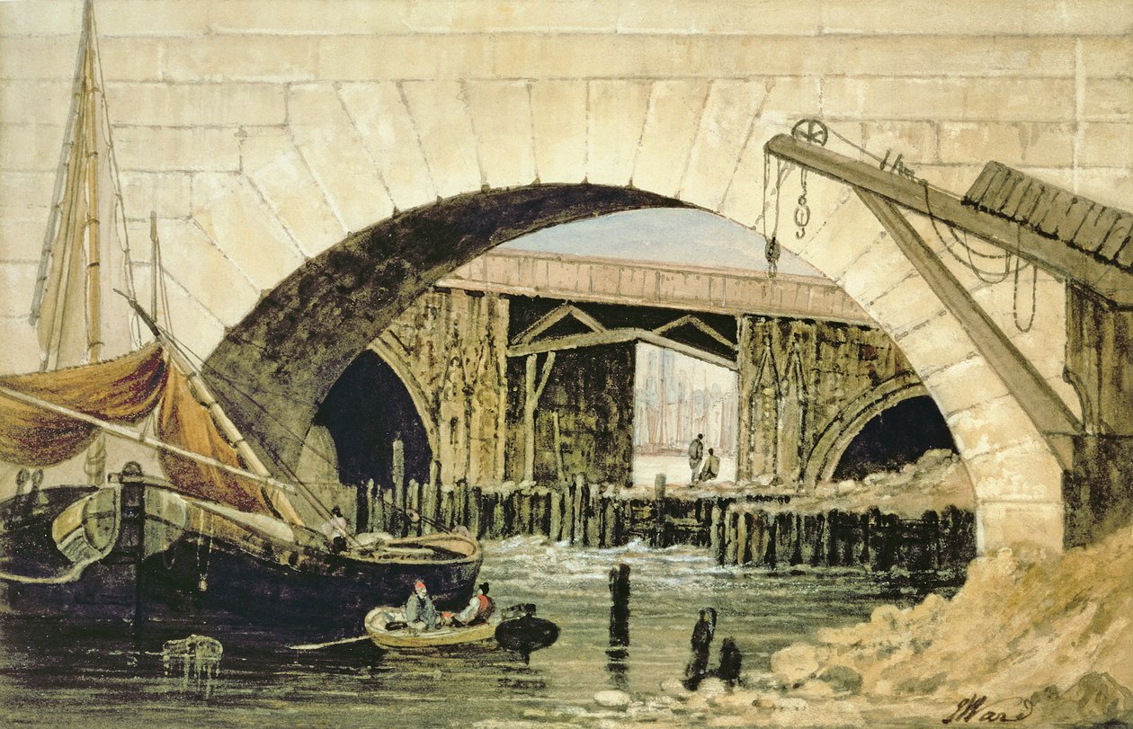 Barges Moored Near New London Bridge by John Ward