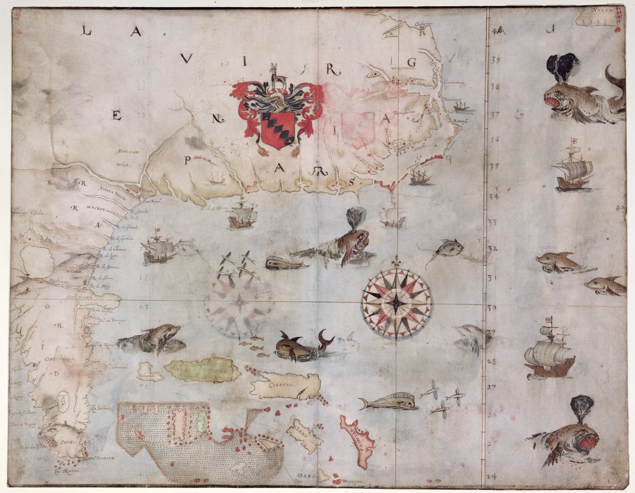 Map of Eastern North America: Florida to Chesapeake Bay by John White