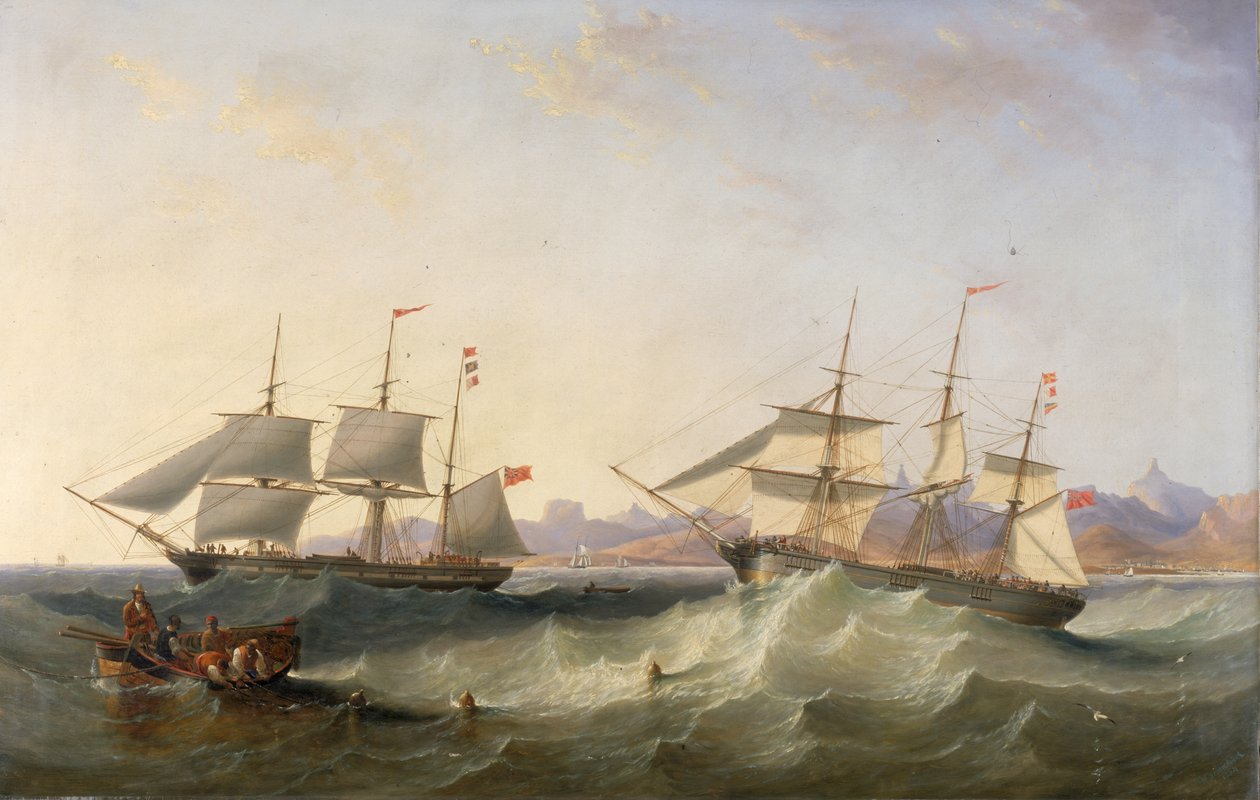 A Clipper and an East Indiaman Leaving Port by John Wilson Carmichael