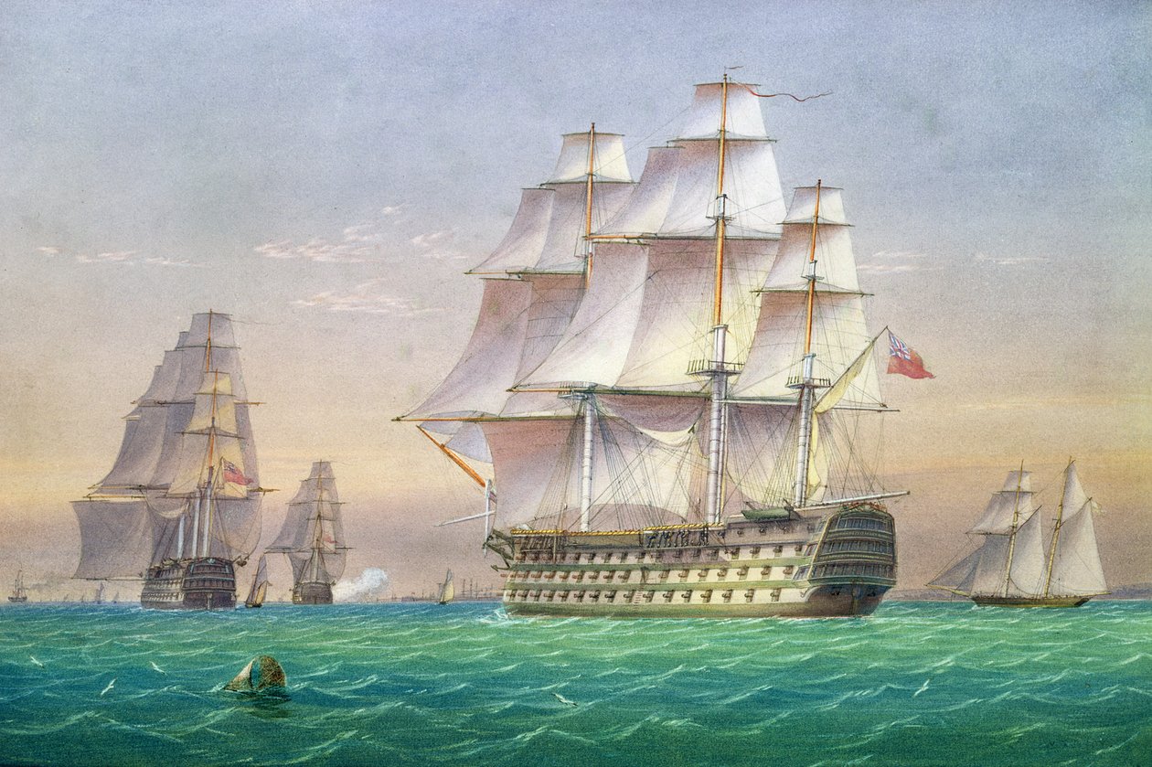 Three First Rate Ships of the Line Entering Portsmouth Harbour by John and William Joy