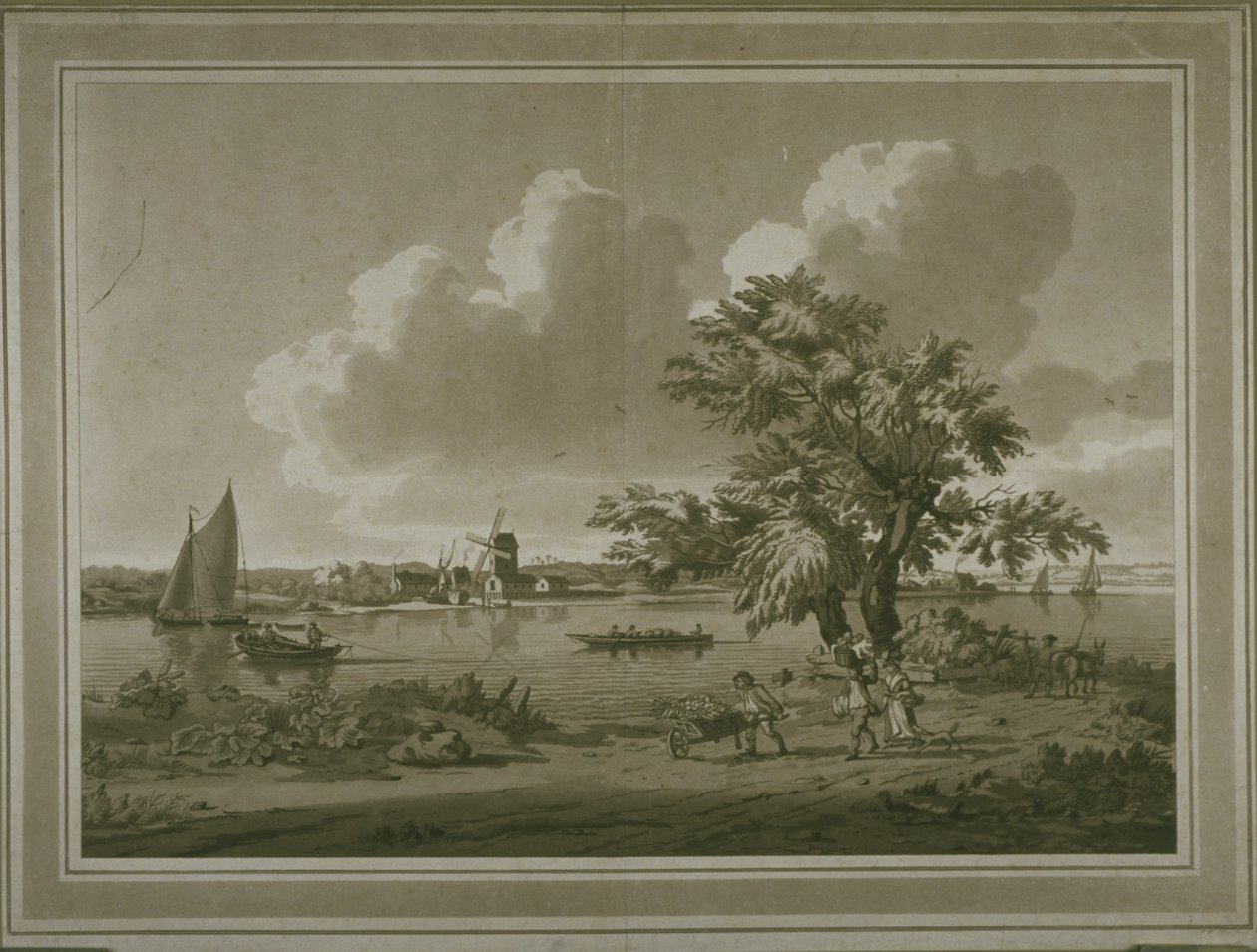 Figures transporting vegetables along the bank of the River Thames by John the Elder Cleveley