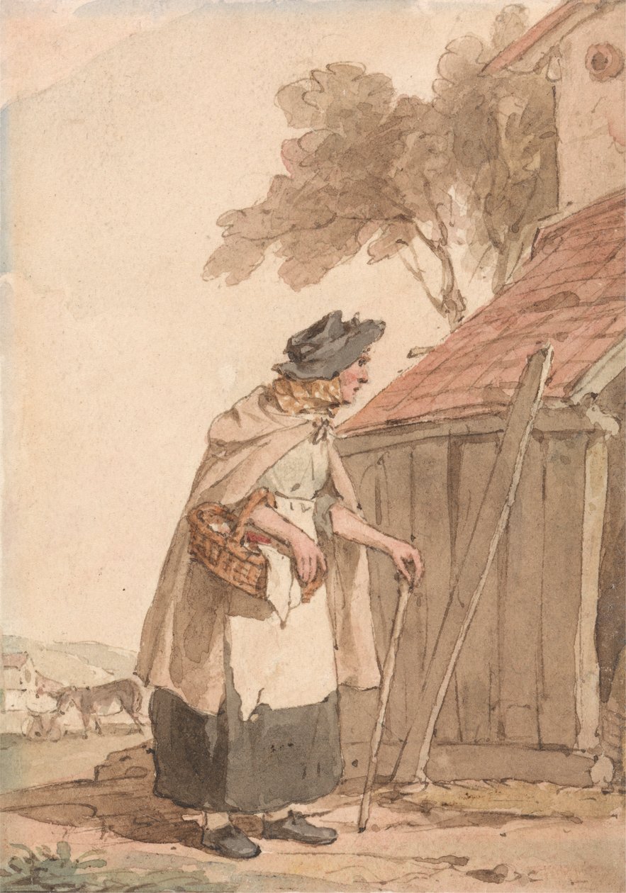 An Old Woman Carrying a Basket by John Augustus Atkinson