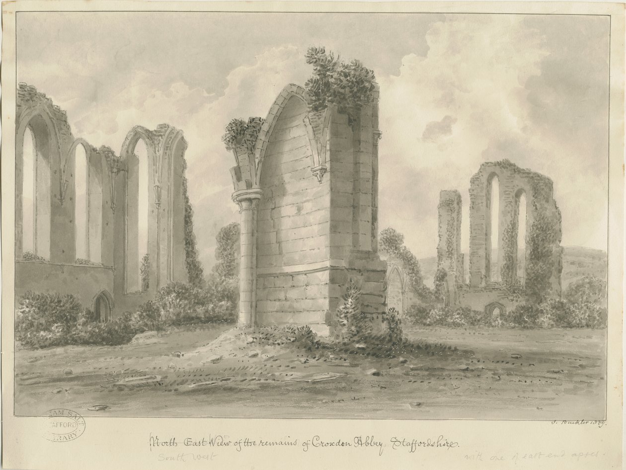 Croxden Abbey: Sepia Drawing by John Buckler