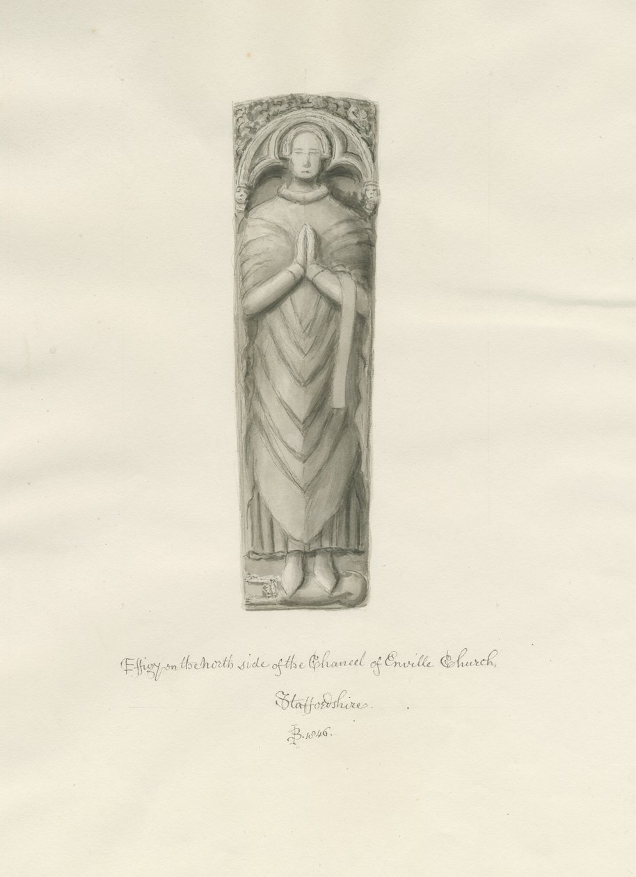 Enville Church - Effigy: sepia drawing by John Buckler