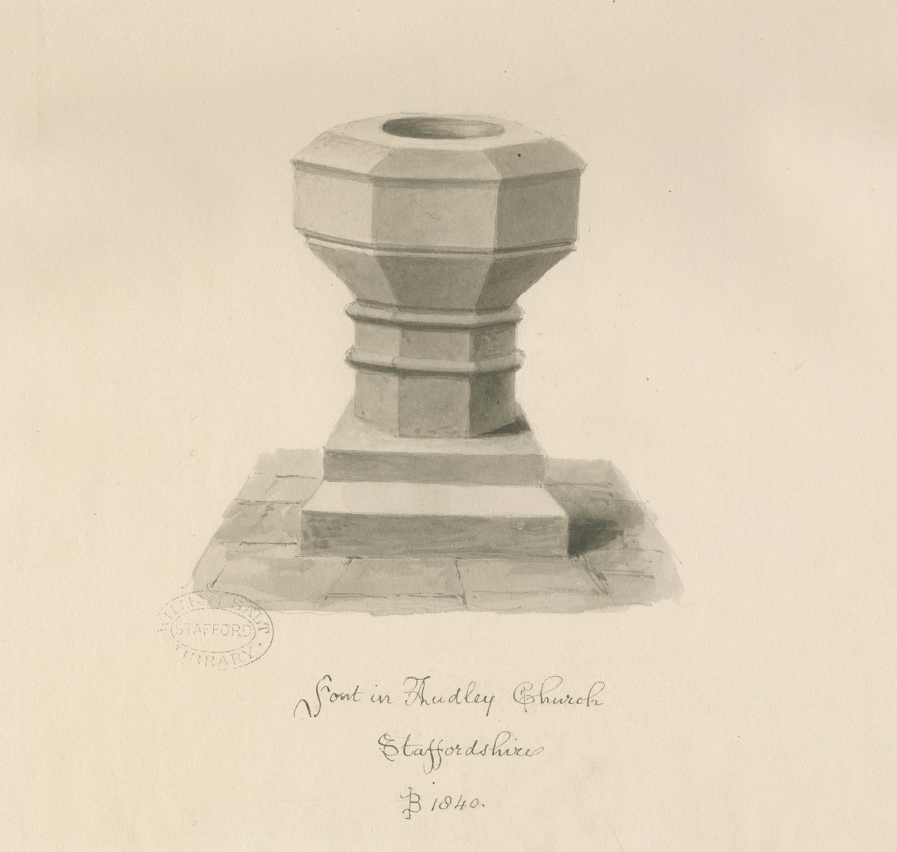 Font at Audley Church by John Buckler