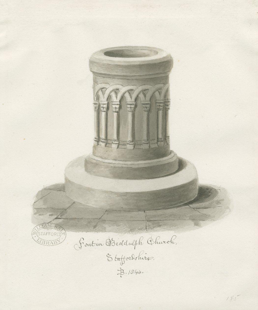 Font at Biddulph by John Buckler